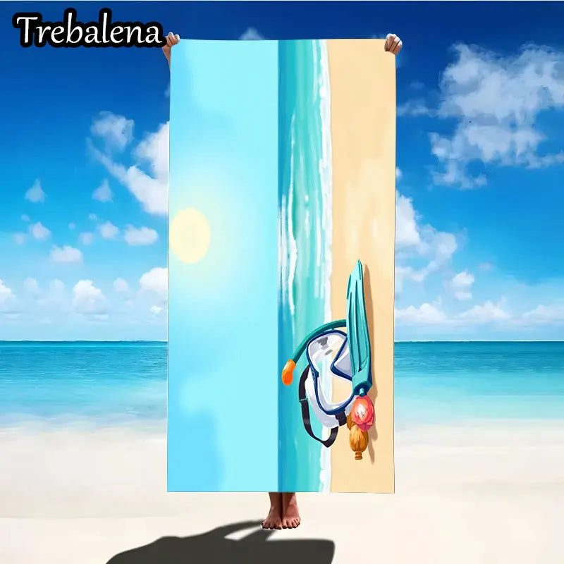 30*60inch Ultra-Soft Beach Towel with Beach Towel with Ocean Scene Snorkel Design