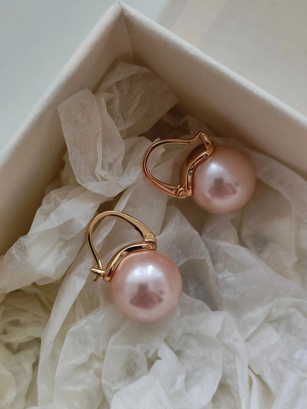 VOBIPY 925 Sterling Silver Earring Pink Color Pearl Earring For Women Wedding Party Gift Fashion Jewelry 12-14mm Shell Pearl