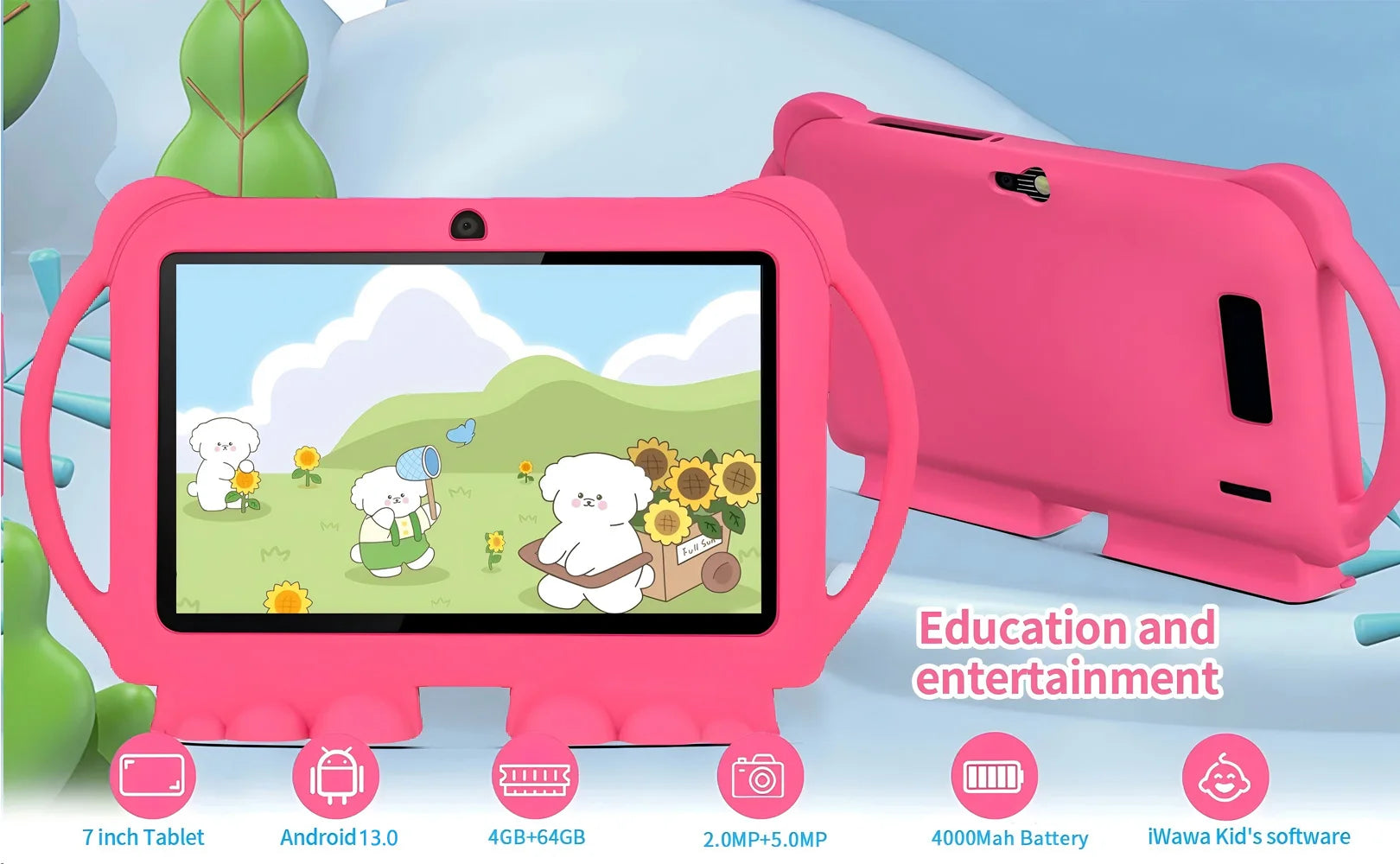 2025 New 7 Inch 5G WIFI Children's Tablet 4GB RAM 64GB ROM Portable Mini Tablet Quad Core Dual Camera 4000mAh Android 13