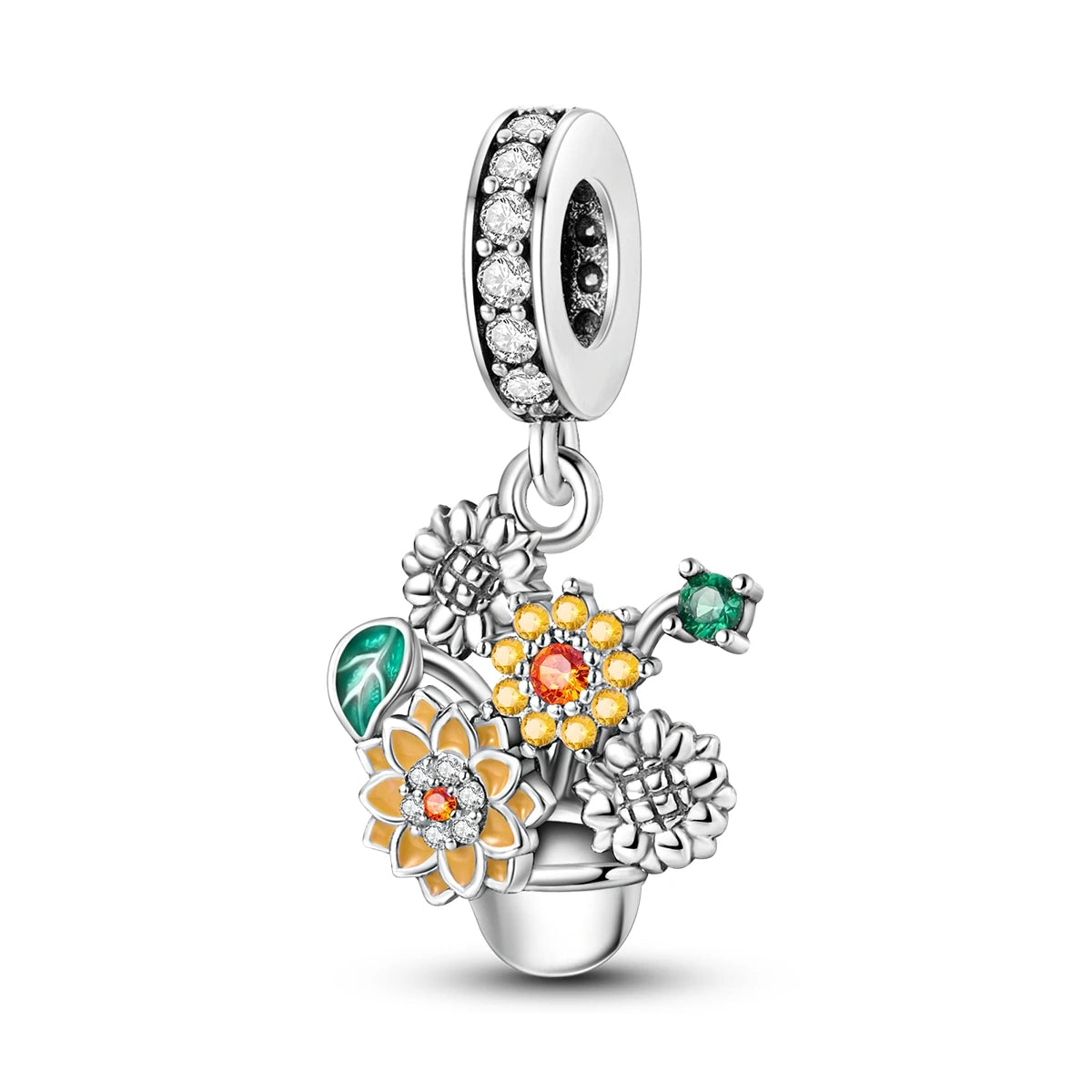 New In 925 Sterling Silver Golden Sunflower Lucky Stars Charm Fit Original Bracelet Necklace Sun Moon Diamond Charm Jewelry DIY