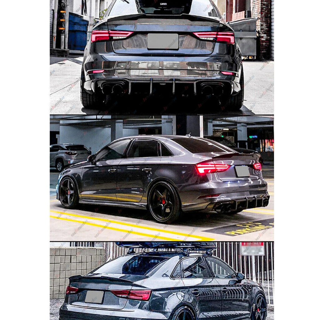 M4 REAR TRUNK SPOILER HIGHKICK WING FOR 14-20 AUDI A3 S3 RS3 SEDAN GLOSS BLACK