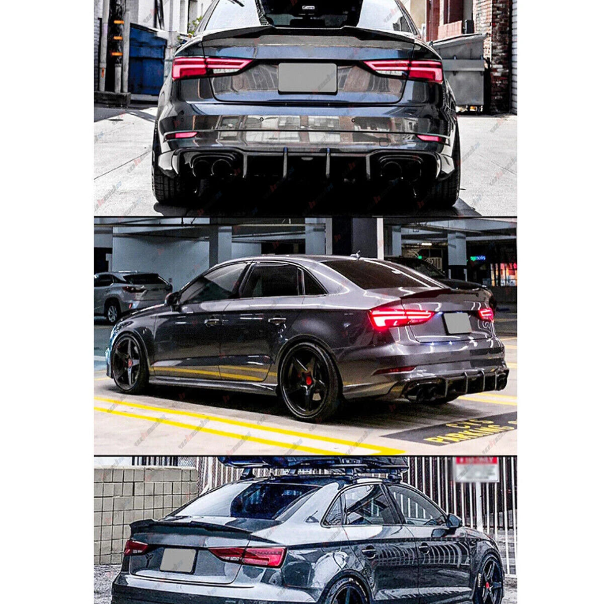 M4 REAR TRUNK SPOILER HIGHKICK WING FOR 14-20 AUDI A3 S3 RS3 SEDAN GLOSS BLACK