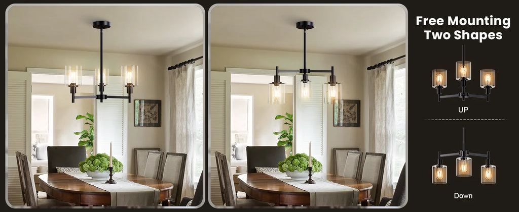 Chandelier for Dinning Room Light Fixture, Kitchen Island Modern Farmhouse Pendant Ceiling Lights with Clear Glass Shade
