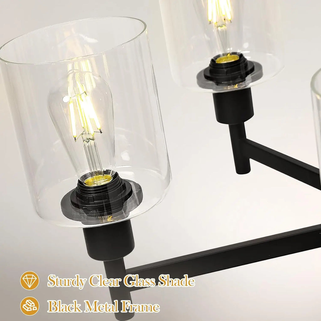 Chandelier for Dinning Room Light Fixture, Kitchen Island Modern Farmhouse Pendant Ceiling Lights with Clear Glass Shade