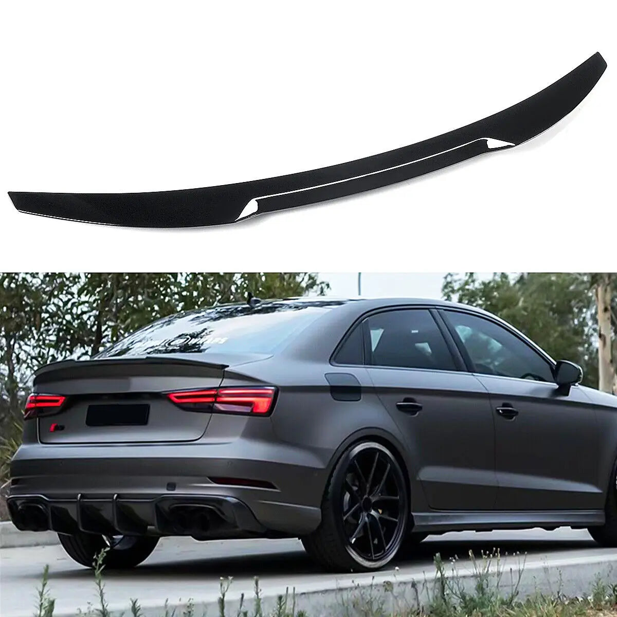 M4 REAR TRUNK SPOILER HIGHKICK WING FOR 14-20 AUDI A3 S3 RS3 SEDAN GLOSS BLACK