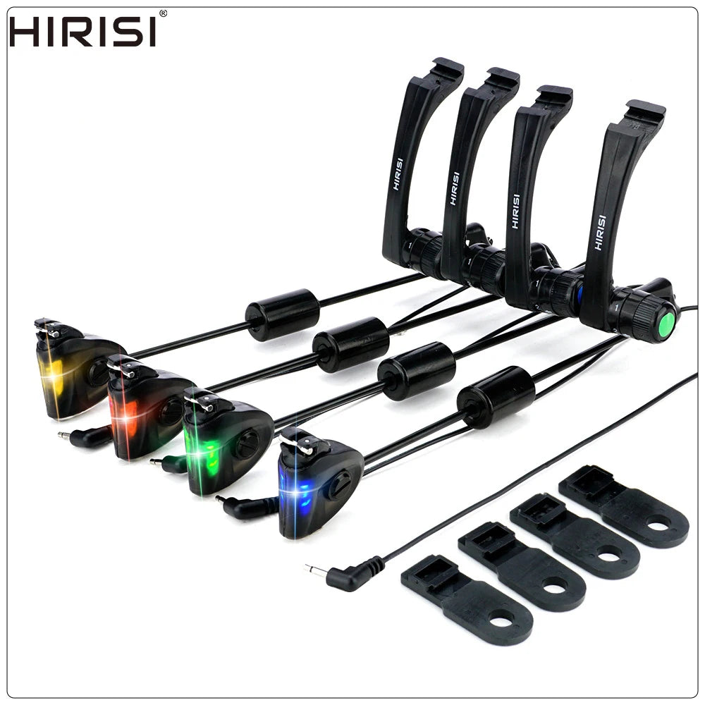 Hirisi B2005 Carp Fishing Swinger Set with Storage Case Multi-Color LED Light Adjustable Sensitivity Fishing Alarms Indicators