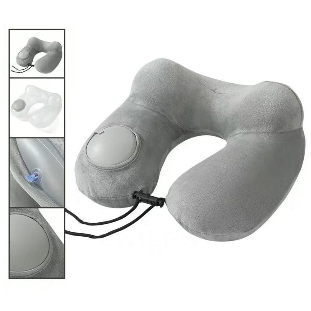 1pc Press And Inflate Portable Neck Pillow, Detachable For Cleaning, Suitable For Outdoor Travel, Business Travel, And Camping