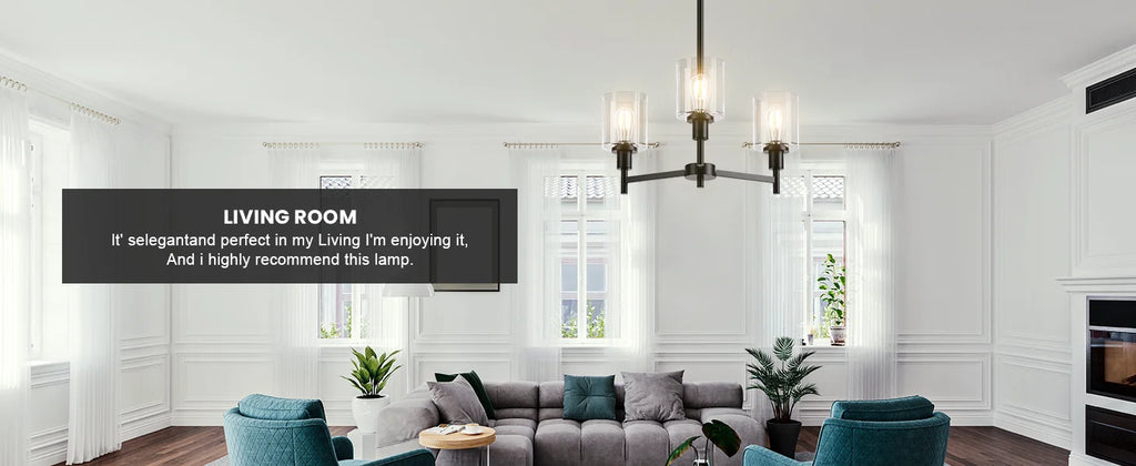 Chandelier for Dinning Room Light Fixture, Kitchen Island Modern Farmhouse Pendant Ceiling Lights with Clear Glass Shade