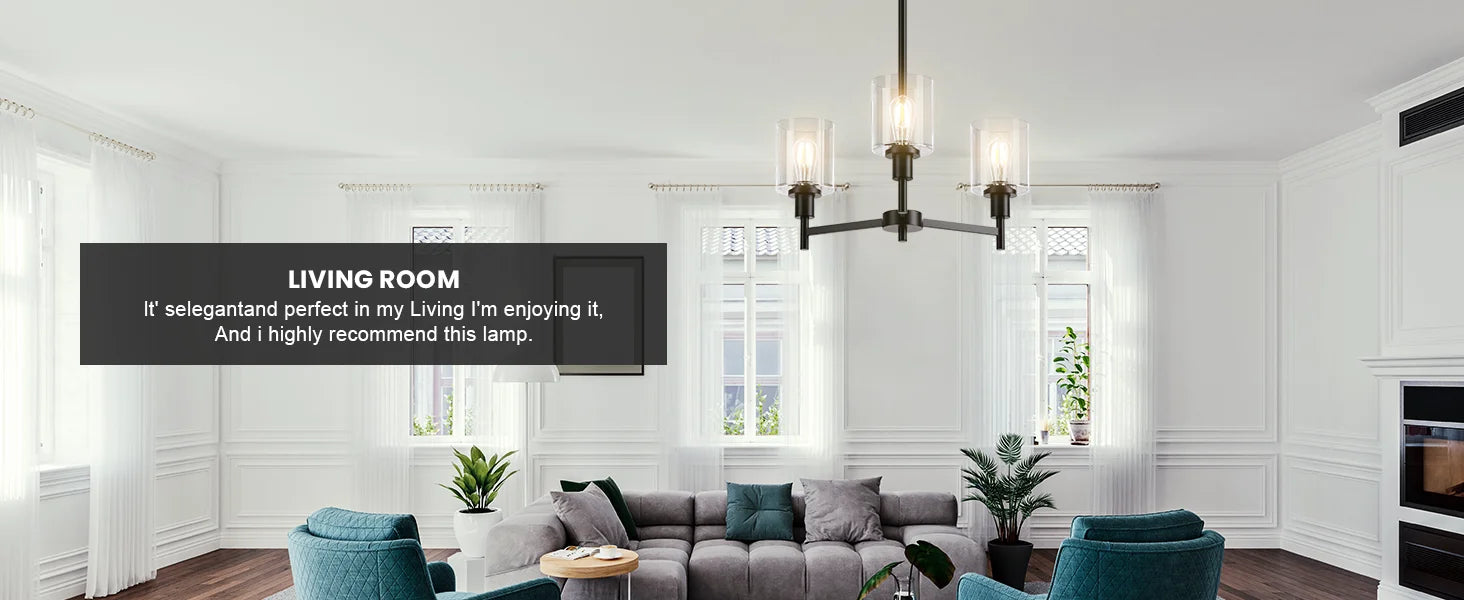 Chandelier for Dinning Room Light Fixture, Kitchen Island Modern Farmhouse Pendant Ceiling Lights with Clear Glass Shade