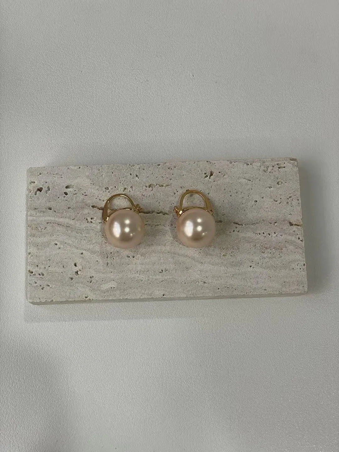 VOBIPY 925 Sterling Silver Earring Pink Color Pearl Earring For Women Wedding Party Gift Fashion Jewelry 12-14mm Shell Pearl