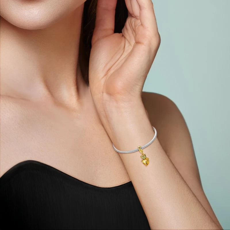New In 925 Sterling Silver Golden Sunflower Lucky Stars Charm Fit Original Bracelet Necklace Sun Moon Diamond Charm Jewelry DIY