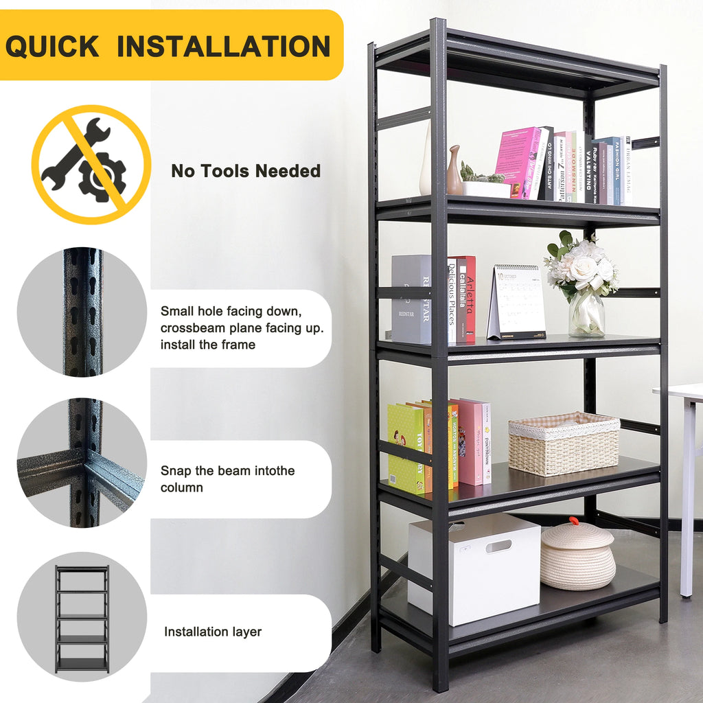 Adjustable Heavy Duty Metal Shelving 5-Tier Storage Shelves 2000LBS Load Kitchen Garage Pantry H63 * W31.5 * D15.7