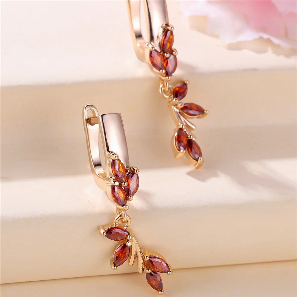 Charm Female Red Crystal Zircon Stone Hoop Earrings Gold Color Simple Wedding Jewelry For Women