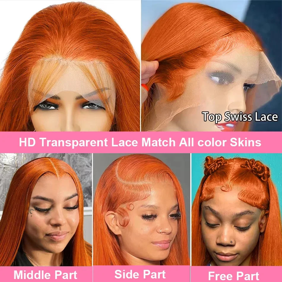 Silkwave 13x6 HD Lace Frontal Bone Straight Ginger Orange Human Hair Wig 13x4 Lace Front #350 Colored Wigs Preplucked For Women