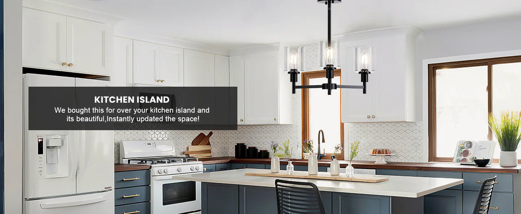 Chandelier for Dinning Room Light Fixture, Kitchen Island Modern Farmhouse Pendant Ceiling Lights with Clear Glass Shade