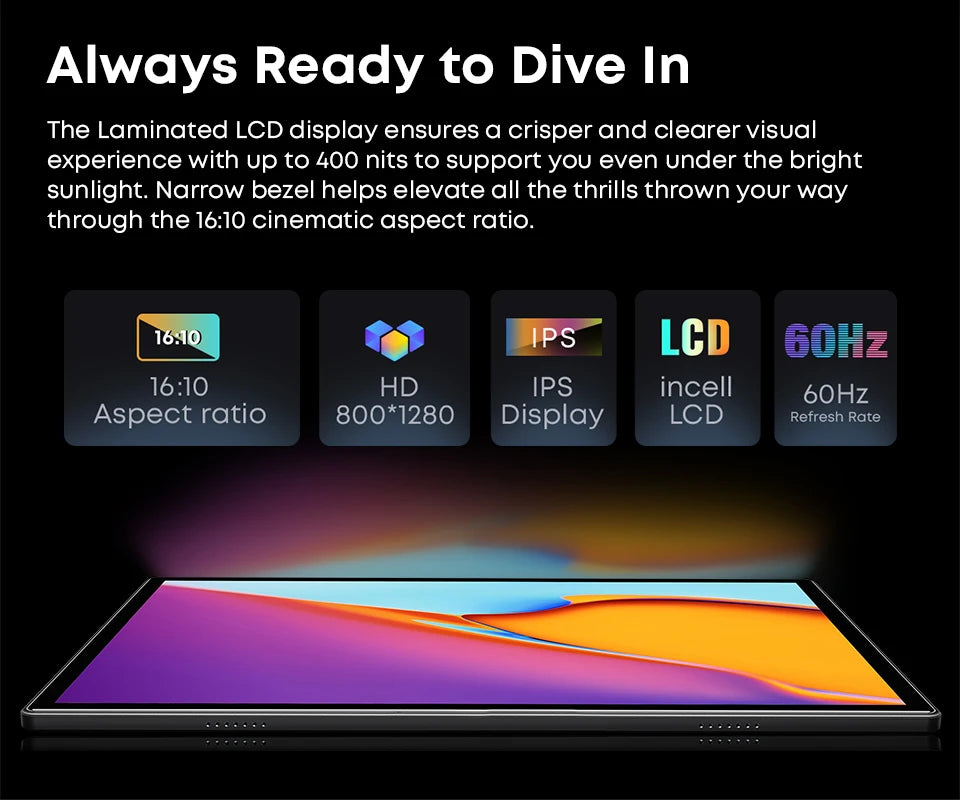 CHUWI Hi10X Pro 10.1 Inch 800*1280 IPS Screen Unisoc T606 4GB RAM 128GB ROM Tablets 2.4G/5G Wifi Android 14 Tablet PC 7000mah