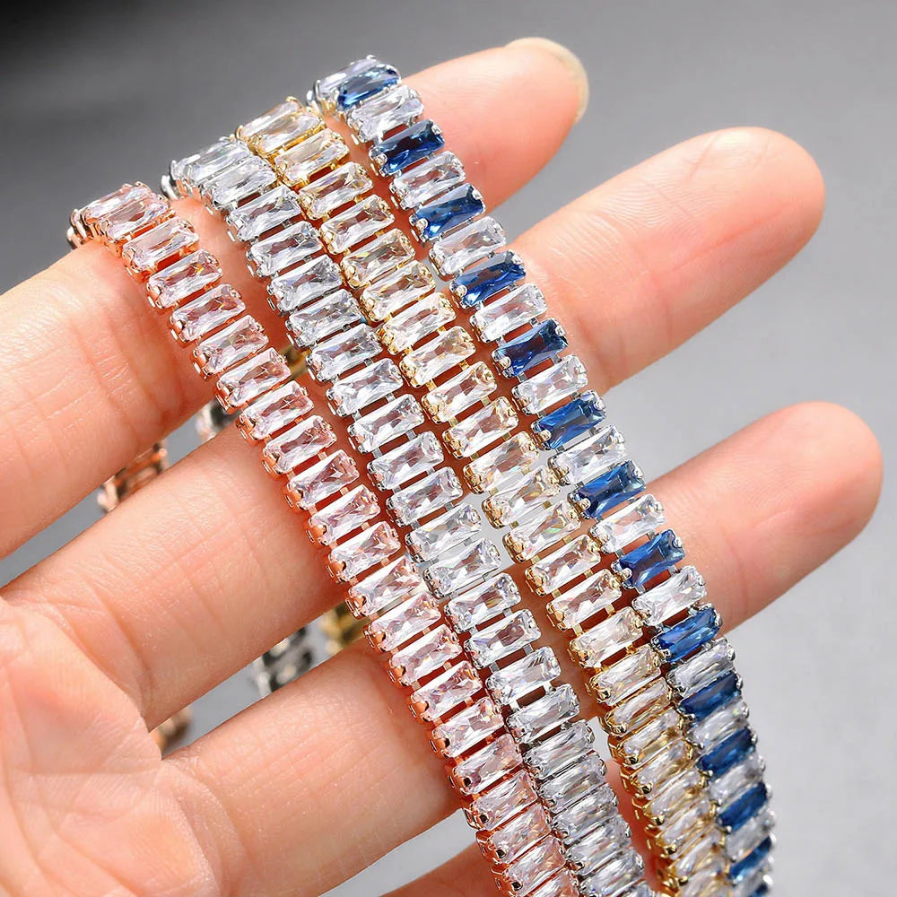 Rainbow Crystal Tennis Bracelets for Women Kpop Silver Color Friend Gifts Colorful Zirconia Bangle Chain on Hand Jewelry H167-M