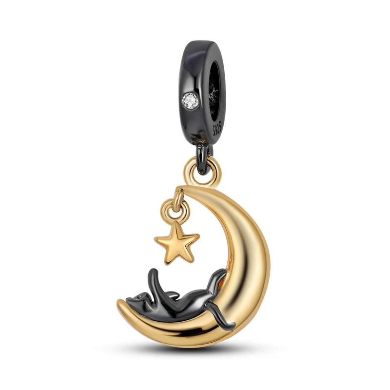 New In 925 Sterling Silver Golden Sunflower Lucky Stars Charm Fit Original Bracelet Necklace Sun Moon Diamond Charm Jewelry DIY
