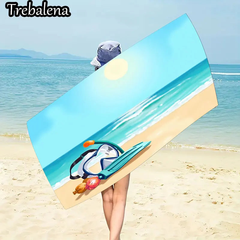 30*60inch Ultra-Soft Beach Towel with Beach Towel with Ocean Scene Snorkel Design