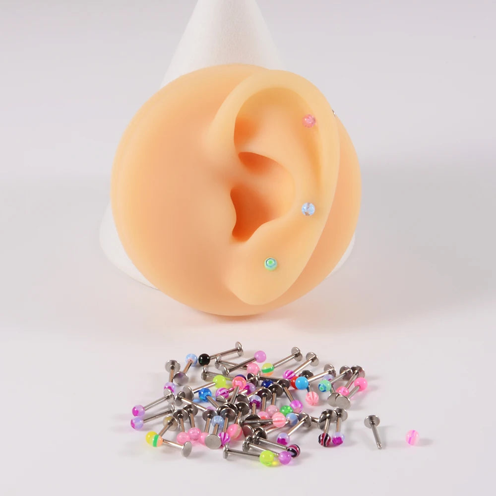 50pcs/Lot Acrylic Ball Mix Colors Labret Lip Ring Surgical Steel Simple Ear Cartilage Tragus Helix Daith Piercing Body Jewelry