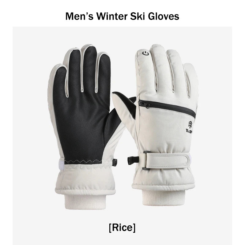 Men’s Winter Ski Gloves with Backhand Zipper Pocket Touch Screen Snow Gloves Ideal for Skiing Snowboarding Cycling