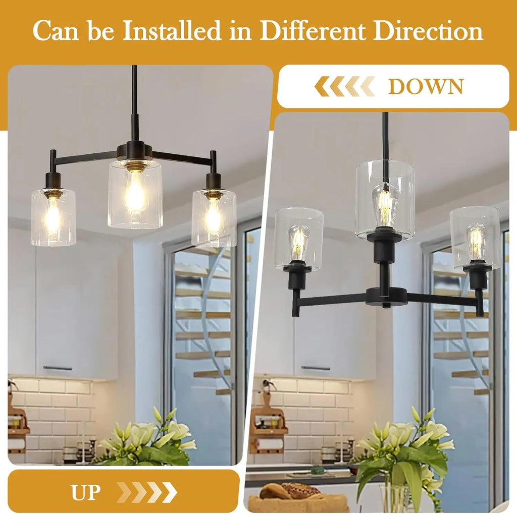 Chandelier for Dinning Room Light Fixture, Kitchen Island Modern Farmhouse Pendant Ceiling Lights with Clear Glass Shade