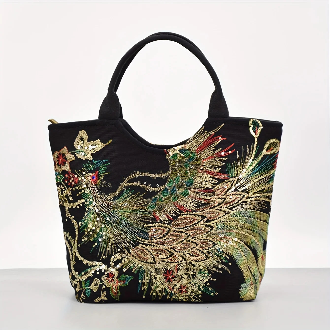 Phoenix Embroidered Sequin Handbag, Ethnic Style Embroidered Handbag, Women's Ethnic Travel Bohemian Bag
