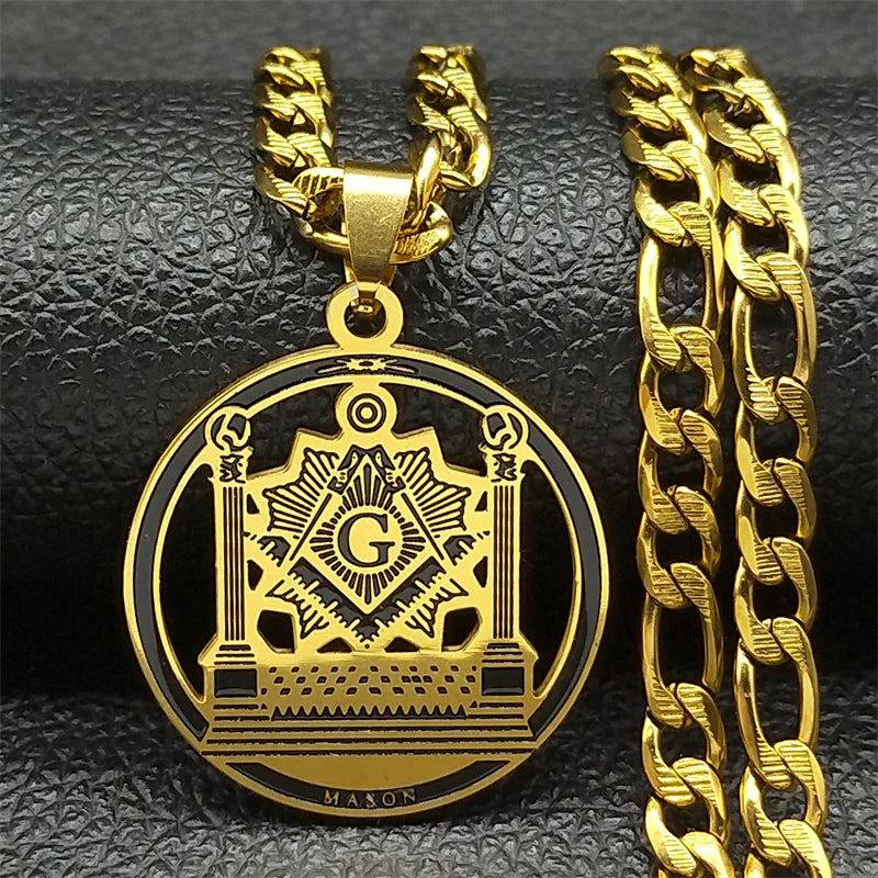 Masonic Badge Pendant Necklace for Women Men Stainless Steel Silver Color Religious Amulet Jewelry cadenas para hombre