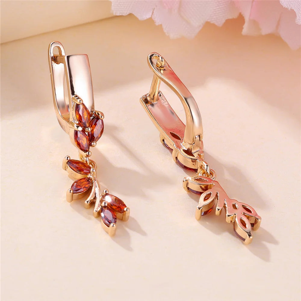 Charm Female Red Crystal Zircon Stone Hoop Earrings Gold Color Simple Wedding Jewelry For Women
