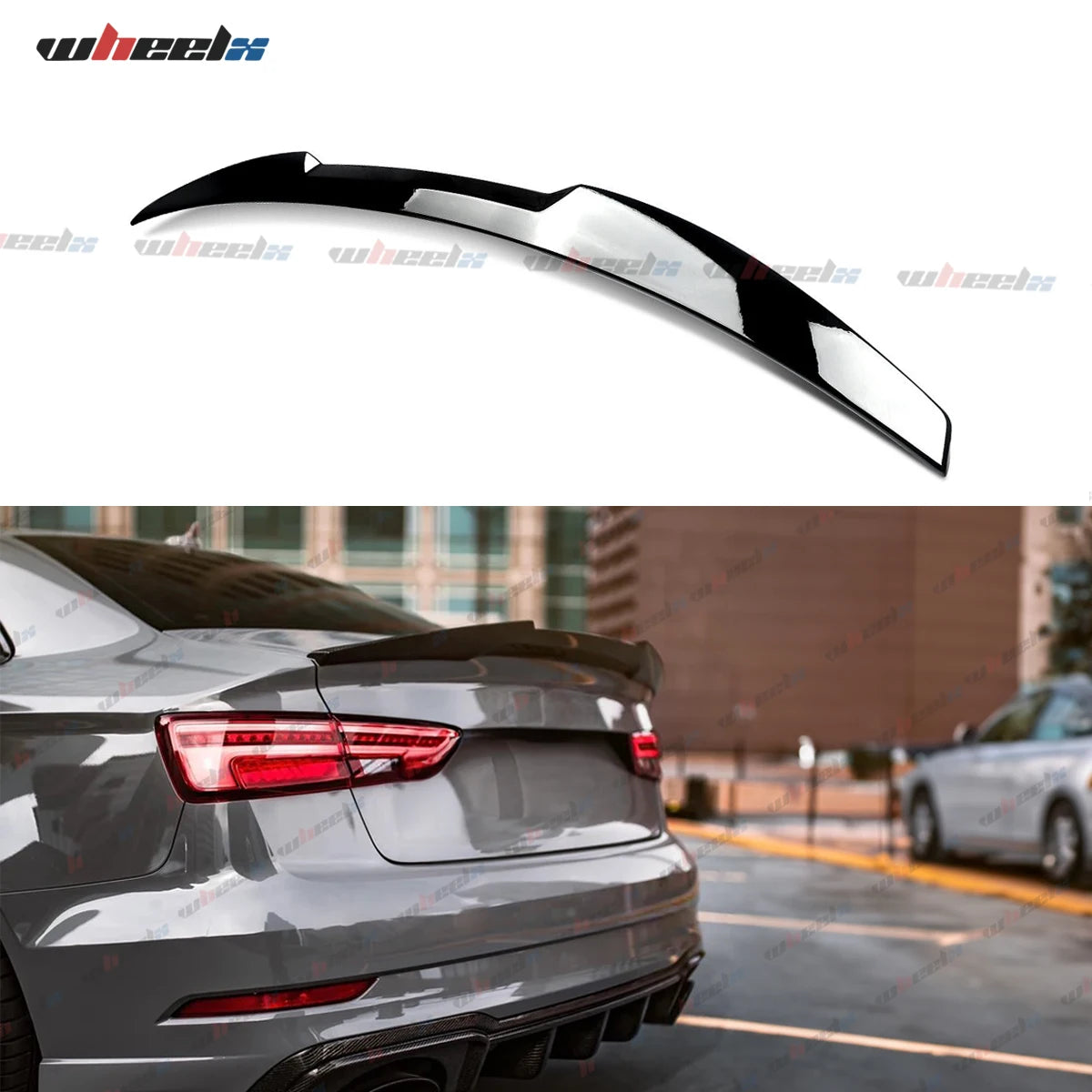 M4 REAR TRUNK SPOILER HIGHKICK WING FOR 14-20 AUDI A3 S3 RS3 SEDAN GLOSS BLACK