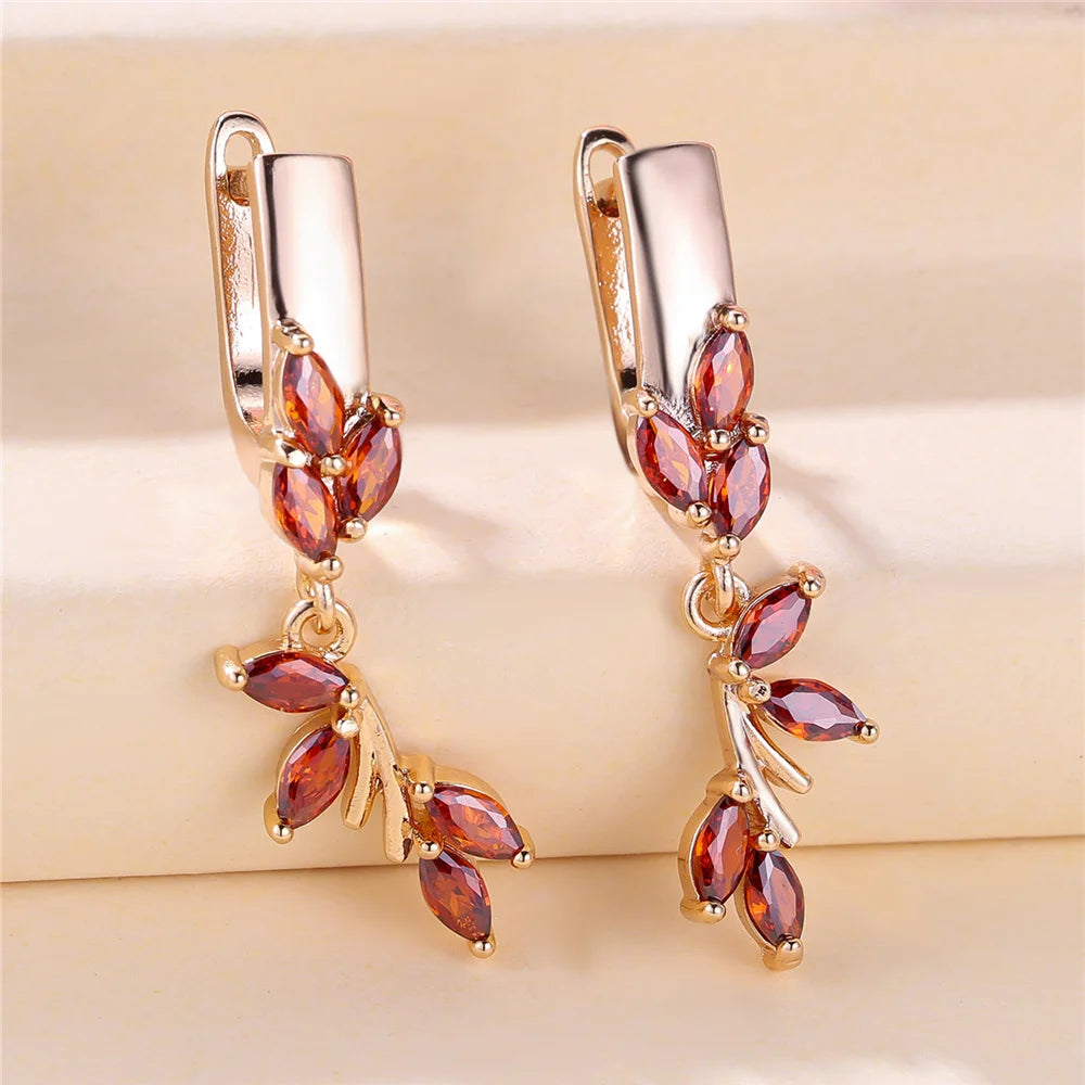Charm Female Red Crystal Zircon Stone Hoop Earrings Gold Color Simple Wedding Jewelry For Women