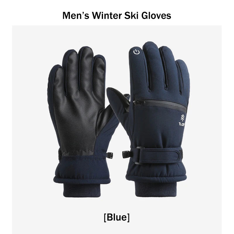Men’s Winter Ski Gloves with Backhand Zipper Pocket Touch Screen Snow Gloves Ideal for Skiing Snowboarding Cycling