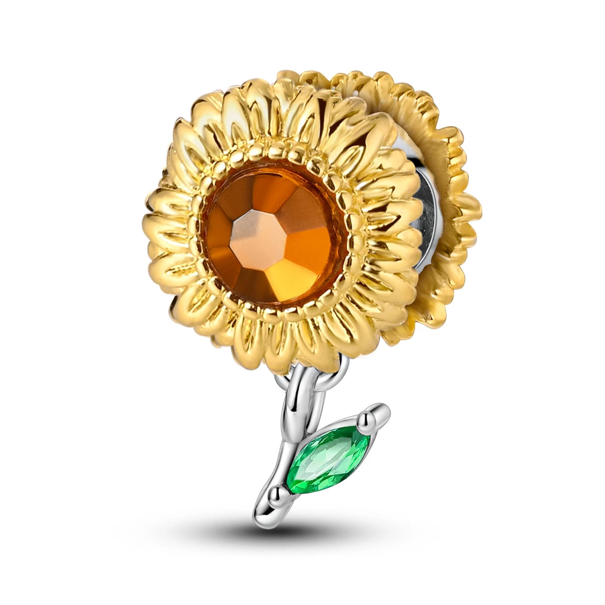 New In 925 Sterling Silver Golden Sunflower Lucky Stars Charm Fit Original Bracelet Necklace Sun Moon Diamond Charm Jewelry DIY