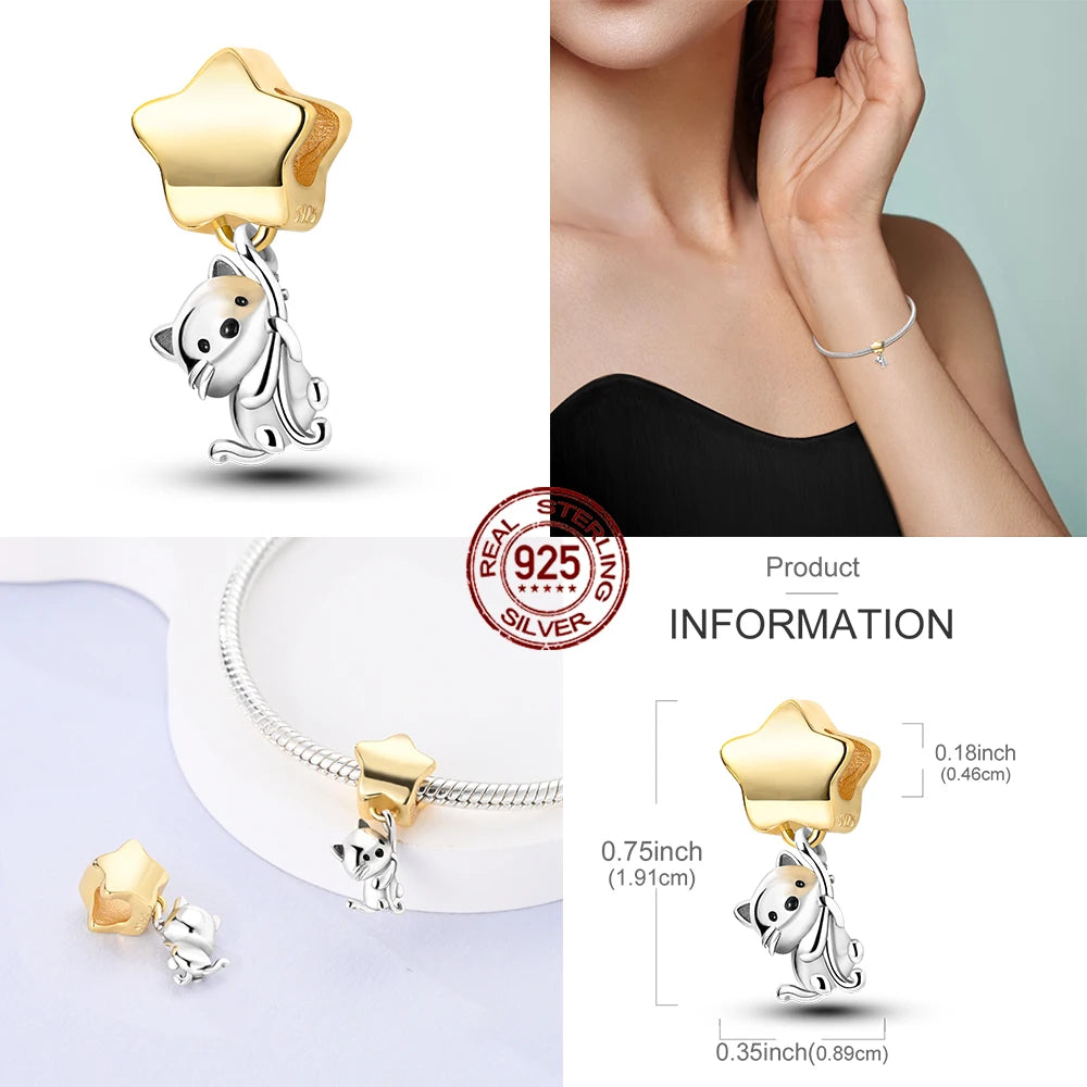 New In 925 Sterling Silver Golden Sunflower Lucky Stars Charm Fit Original Bracelet Necklace Sun Moon Diamond Charm Jewelry DIY