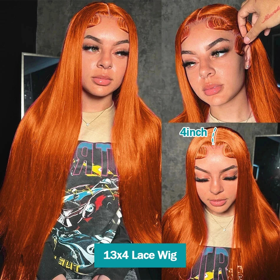 Silkwave 13x6 HD Lace Frontal Bone Straight Ginger Orange Human Hair Wig 13x4 Lace Front #350 Colored Wigs Preplucked For Women