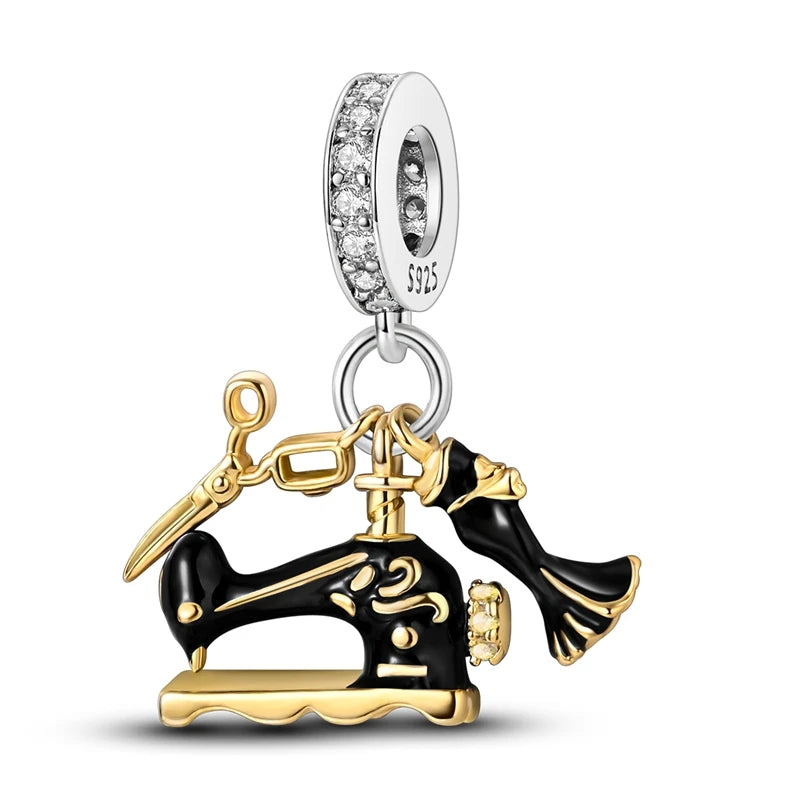 New In 925 Sterling Silver Golden Sunflower Lucky Stars Charm Fit Original Bracelet Necklace Sun Moon Diamond Charm Jewelry DIY