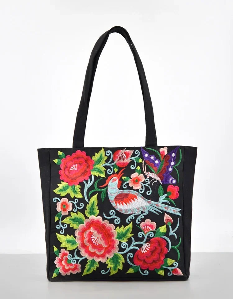 Ethnic Phoenix Embroidered Women's Shoulder Bag Receptor Embroidered Canvas Casual Bag Handbags for Women sac a main femme