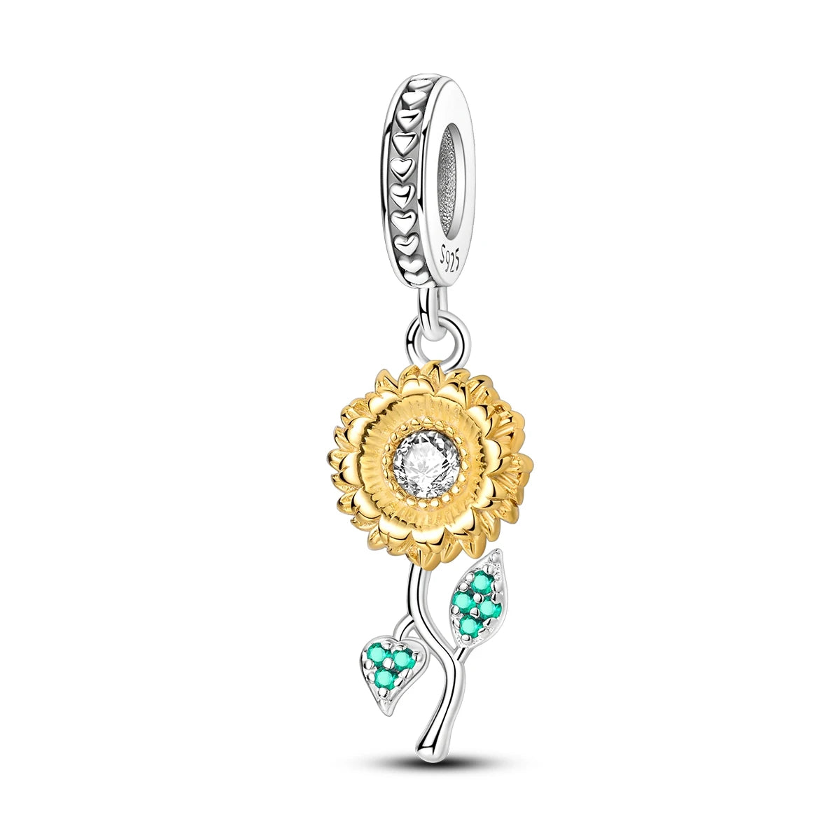 New In 925 Sterling Silver Golden Sunflower Lucky Stars Charm Fit Original Bracelet Necklace Sun Moon Diamond Charm Jewelry DIY