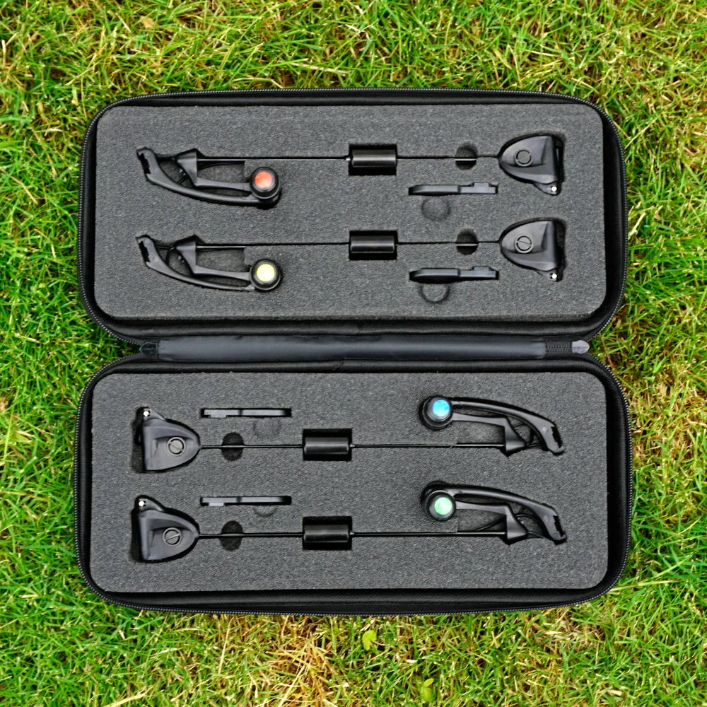 Hirisi B2005 Carp Fishing Swinger Set with Storage Case Multi-Color LED Light Adjustable Sensitivity Fishing Alarms Indicators
