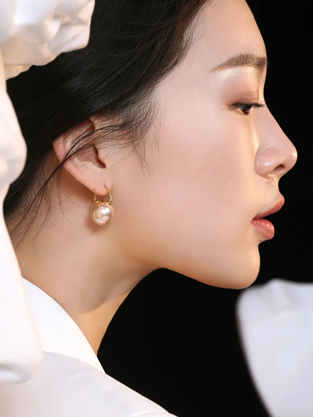 VOBIPY 925 Sterling Silver Earring Pink Color Pearl Earring For Women Wedding Party Gift Fashion Jewelry 12-14mm Shell Pearl
