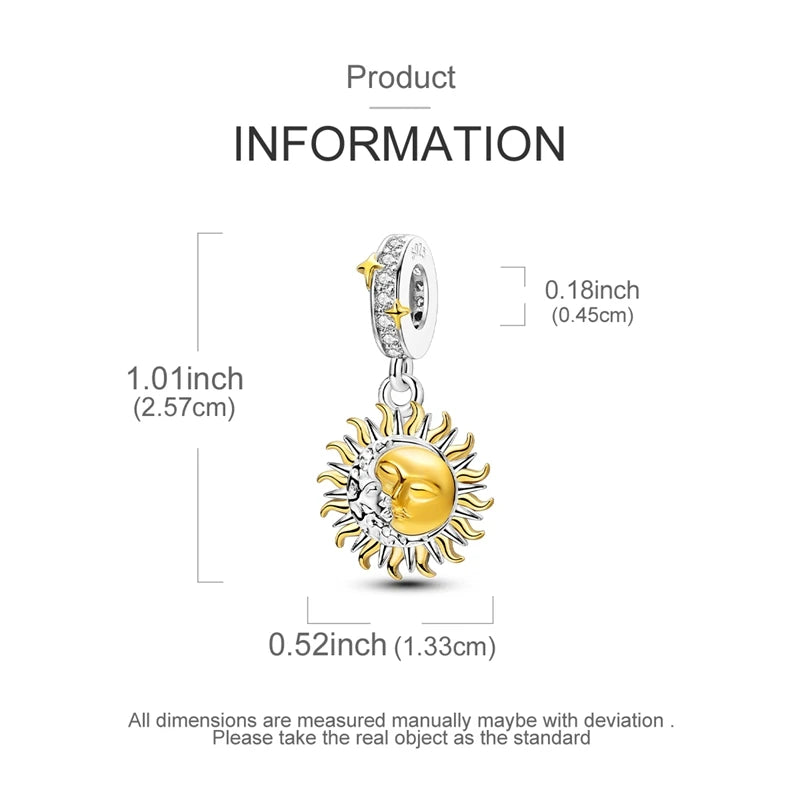 New In 925 Sterling Silver Golden Sunflower Lucky Stars Charm Fit Original Bracelet Necklace Sun Moon Diamond Charm Jewelry DIY