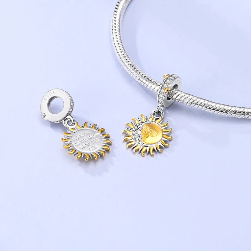 New In 925 Sterling Silver Golden Sunflower Lucky Stars Charm Fit Original Bracelet Necklace Sun Moon Diamond Charm Jewelry DIY