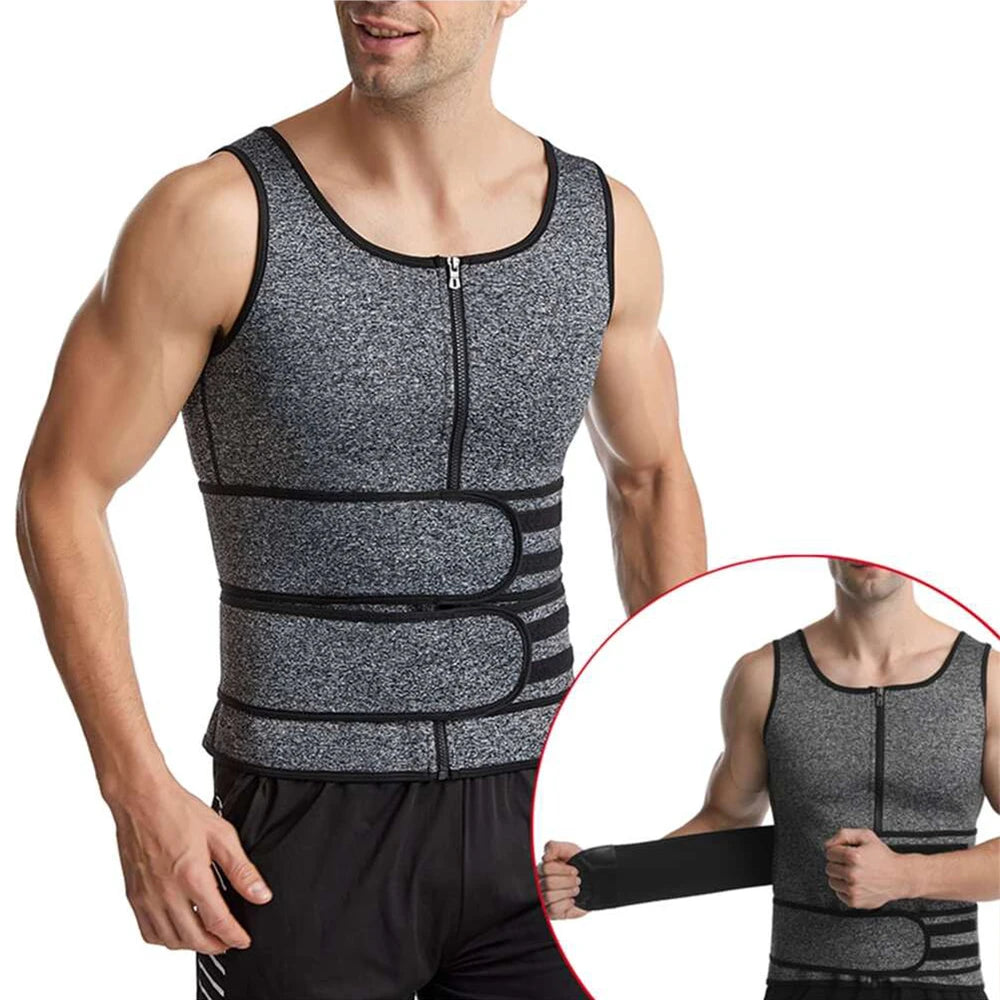 Men's Sauna Waist Trainer Vest Sweat Vest with Trimmer Belt Workout Tank Top Body Shaper Fitness Slimming Shirt Shapewear