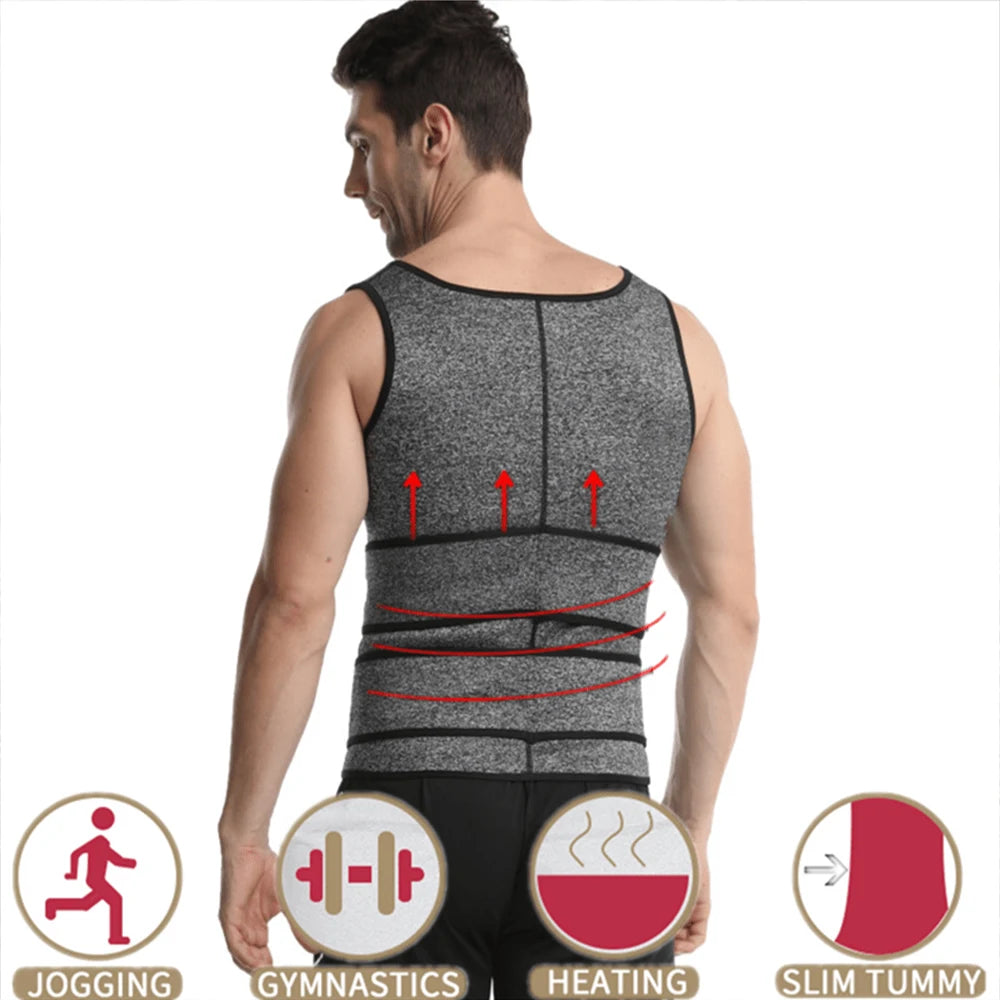 Men's Sauna Waist Trainer Vest Sweat Vest with Trimmer Belt Workout Tank Top Body Shaper Fitness Slimming Shirt Shapewear