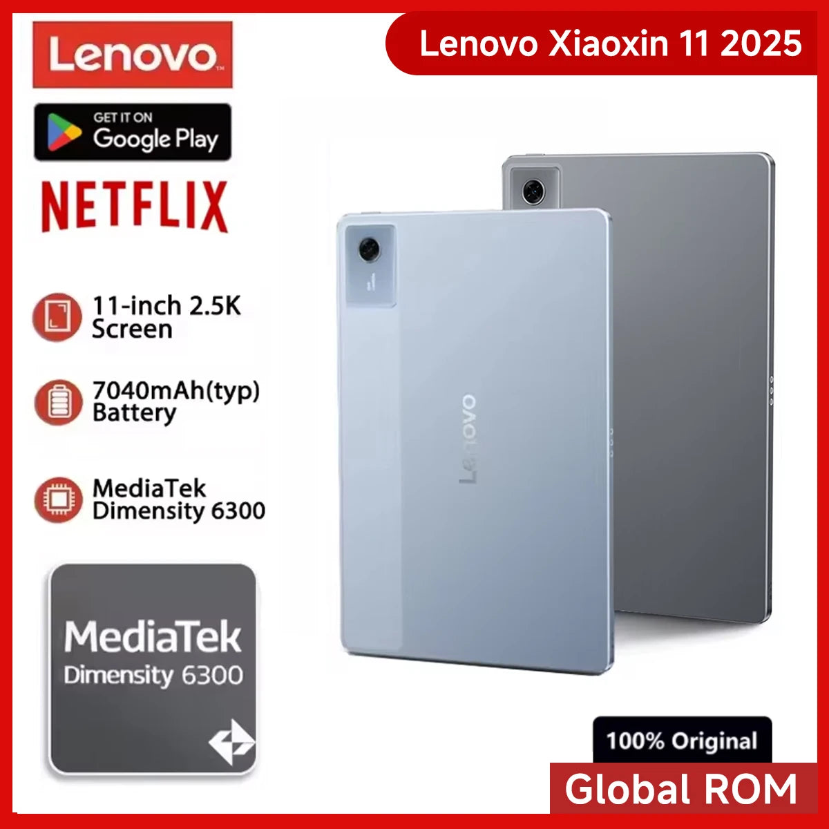 Lenovo Xiaoxin Pad 2025 11'' MediaTek Dimensity 6300 Learning Tablet ROM 2.5K Display Dolby Atmos 7040mAh Android Wifi Tablet PC