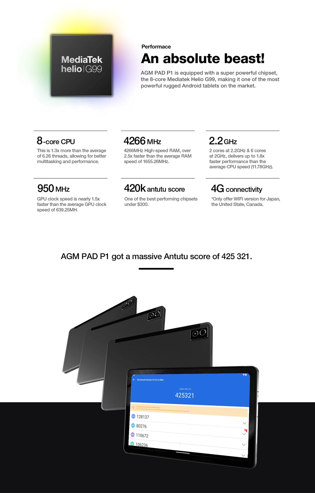 AGM PAD P1 Waterproof 10.36" FHD+ Tablet, 8GB+256GB, MTK Helio G99, 7000mAh Battery, Android Tablets + Free Drop Proof Case.