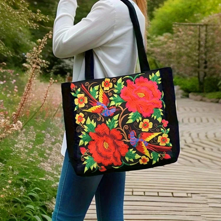 Ethnic Phoenix Embroidered Women's Shoulder Bag Receptor Embroidered Canvas Casual Bag Handbags for Women sac a main femme