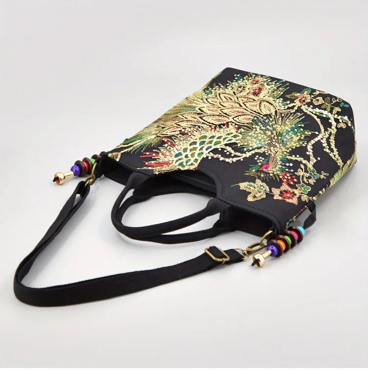 Women's Phoenix Embroidered Sequin Handbag Ethnic Style Travel Bohemian Bag Embroidered Handbag