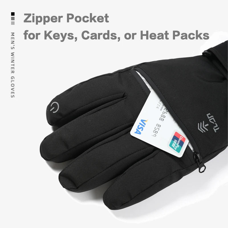 Men’s Winter Ski Gloves with Backhand Zipper Pocket Touch Screen Snow Gloves Ideal for Skiing Snowboarding Cycling