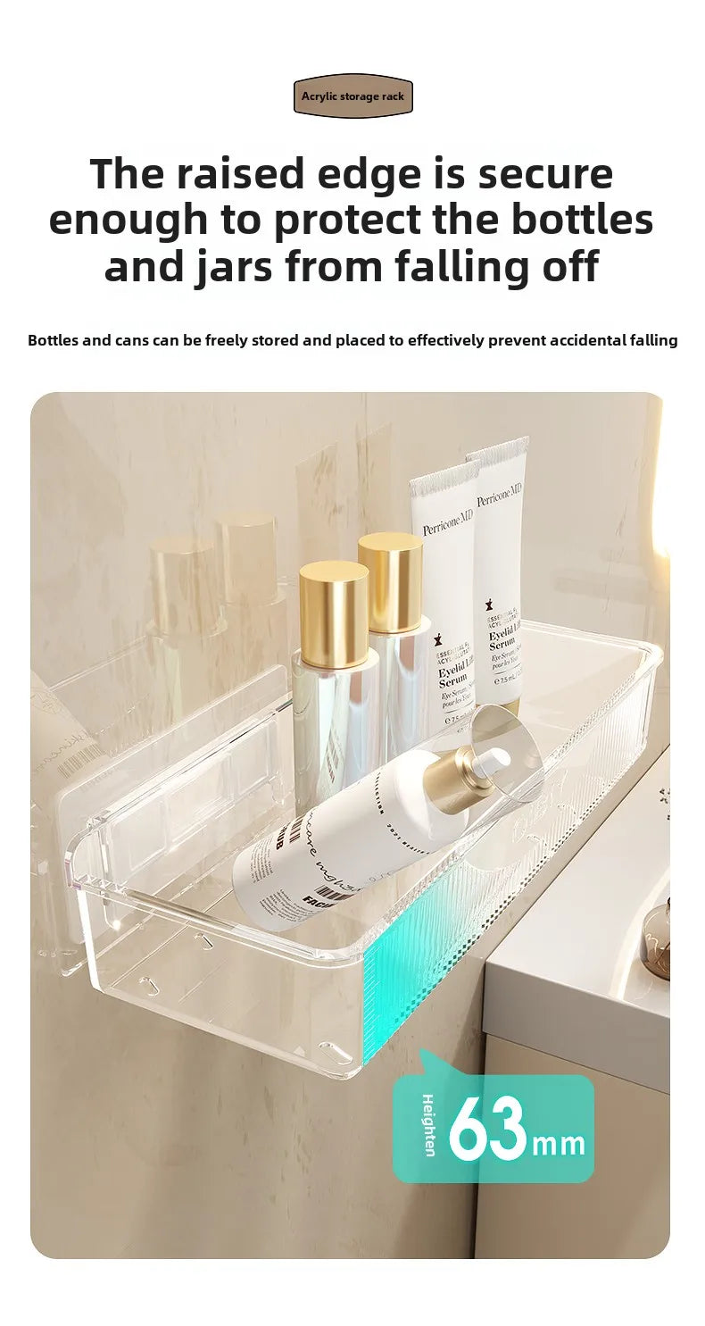 Wall mounted cosmetic and skincare storage rack for bathroom no need for drilling Multi functional kitchebathroom storage rackra